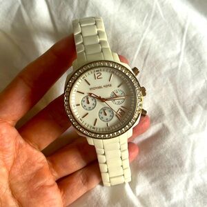 Michael Kors White and Rose Gold Jeweled Watch